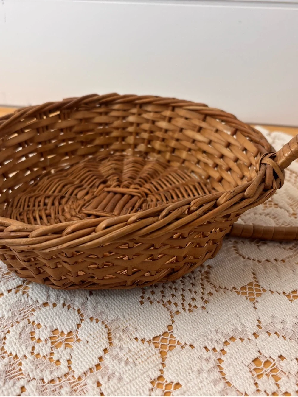 Woven Round Handled Basket in Warm Brown